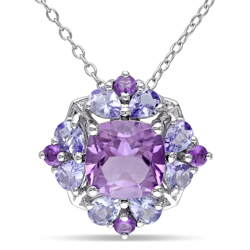 birthstone and pearl necklace -Miadora Sterling Silver Amethyst and Tanzanite Necklace