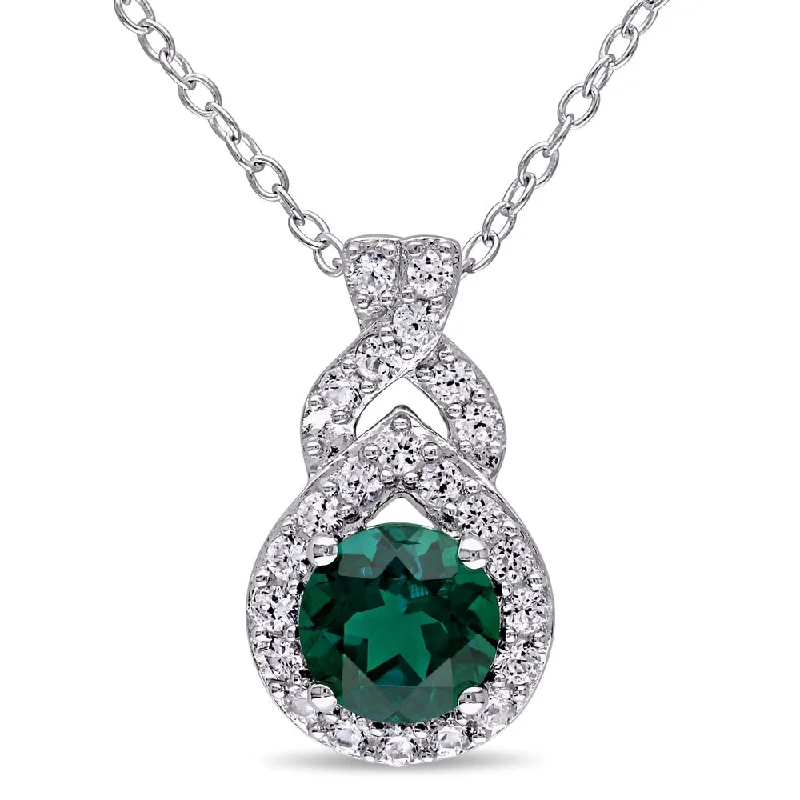 sapphire pendant necklace -Miadora Sterling Silver Created Emerald and White Sapphire Drop Necklace