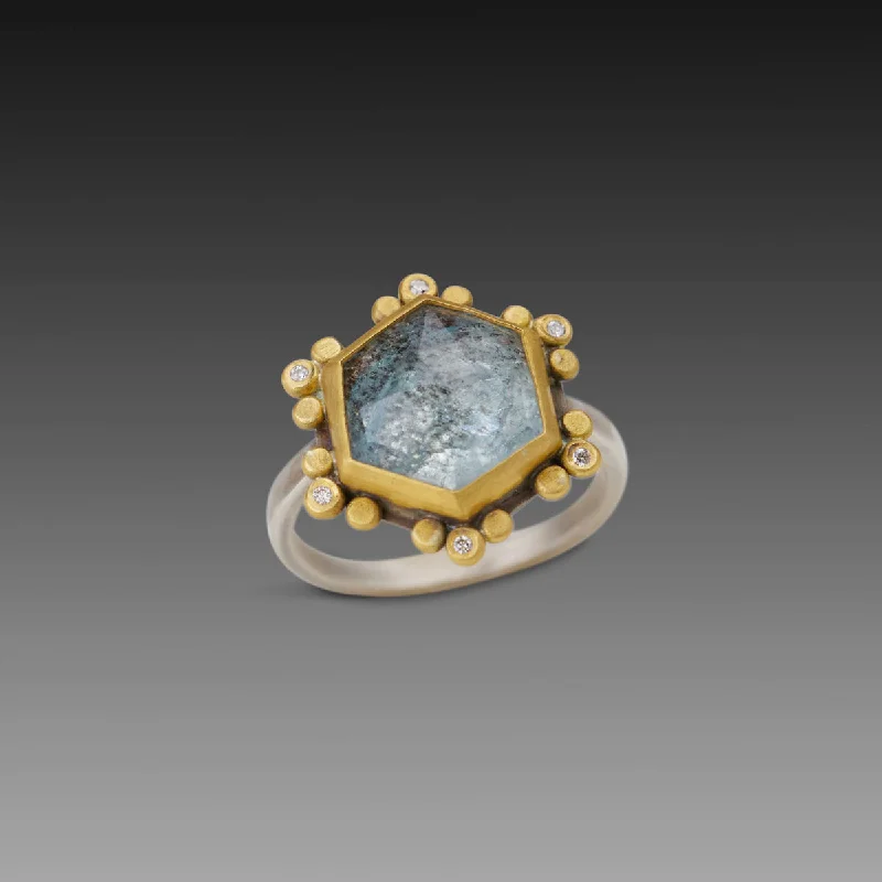 modern geometric ring -Moss Aquamarine Star Ring