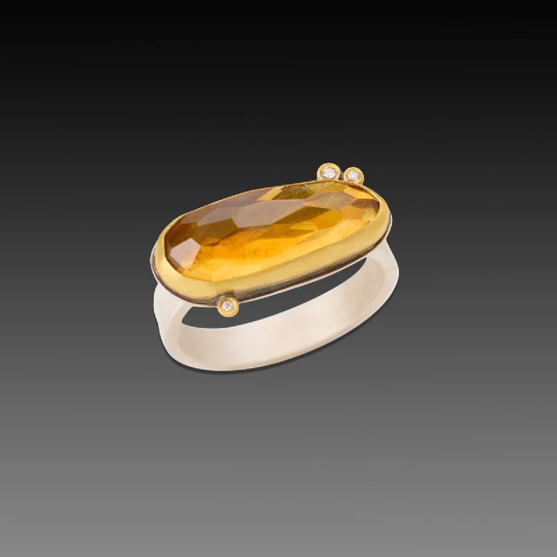 rose gold infinity ring -Narrow Citrine Ring with Diamond Dots