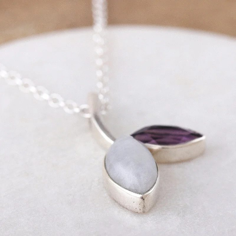 adjustable necklace with charm -Novica Handmade Chic Leaf Rainbow Moonstone Amethyst Pendant Necklace