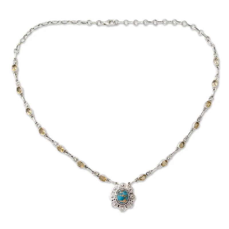 diamond eternity necklace -NOVICA Handmade Golden Sky Halo Citrine Turquoise Necklace (India) - 7'6" x 9'6"