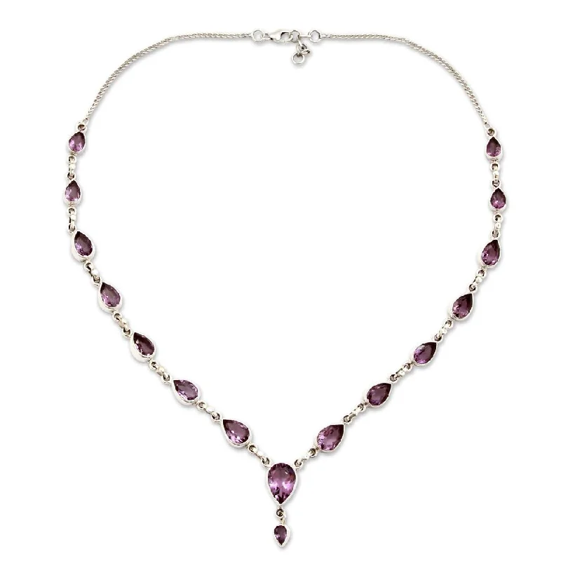 double layer necklace for women -NOVICA Handmade Sterling Silver Precious Tears Purple Amethyst Cable Style Necklace (India)