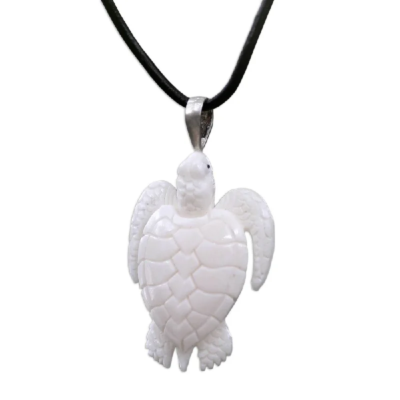 gold chain necklace with charms -NOVICA Handmade White Turtle Leather Necklace (Indonesia)