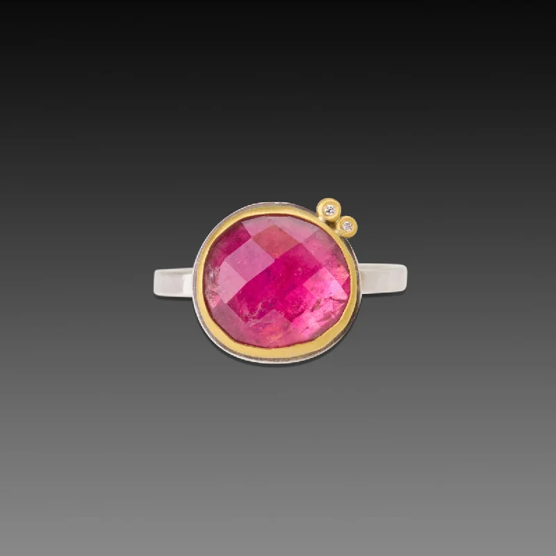 sterling silver engagement ring -Ombre Pink Tourmaline Ring with Diamonds