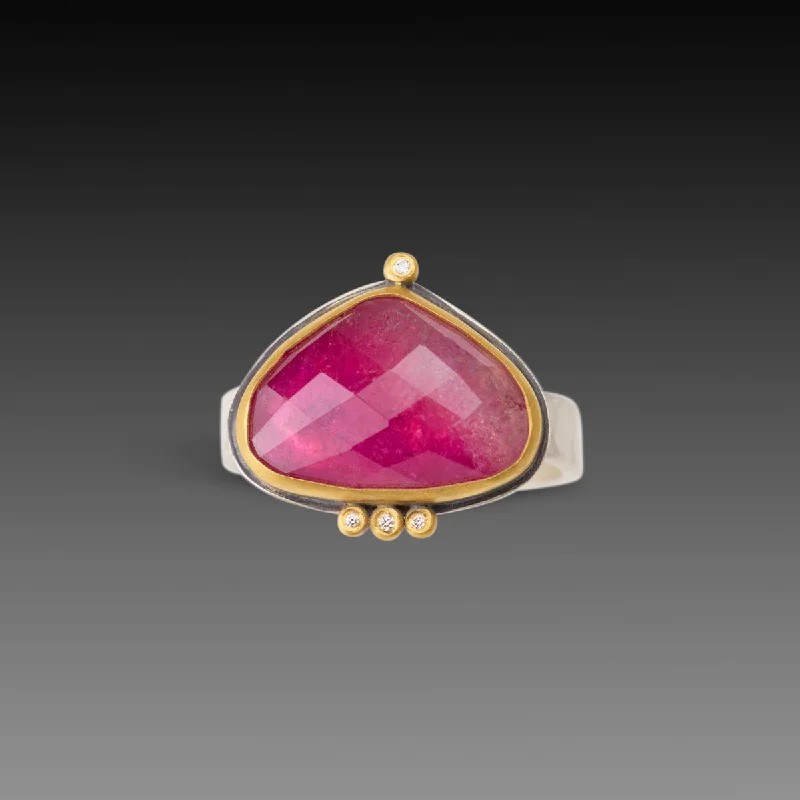 floral design diamond ring -Ombre Pink Tourmaline Ring