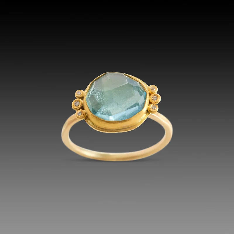 chunky statement ring -Organic Aquamarine Ring with Diamond Trios