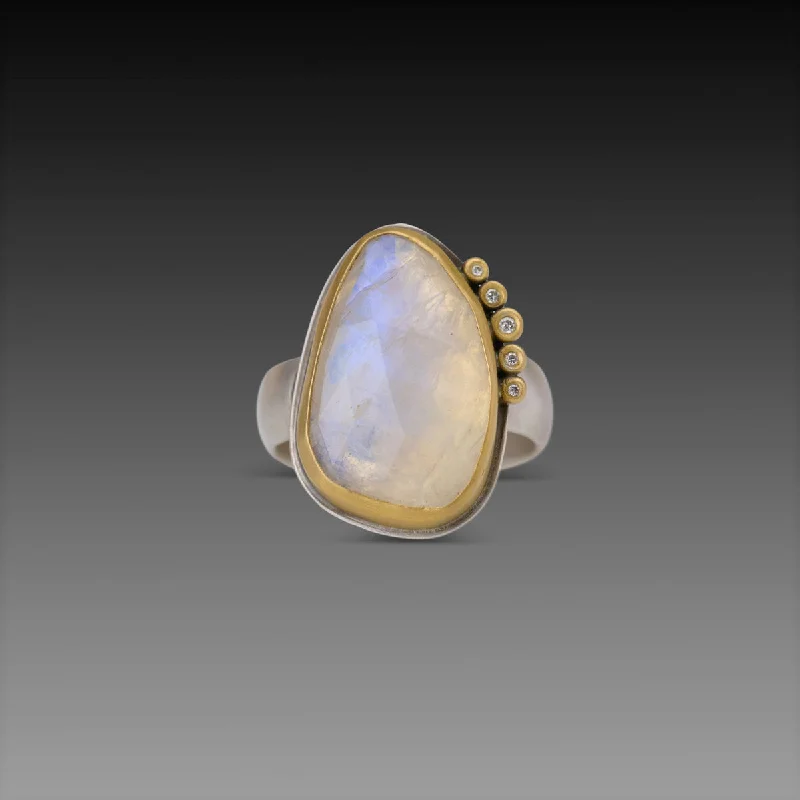 yellow gold eternity ring -Organic Moonstone Ring with Diamond Arc