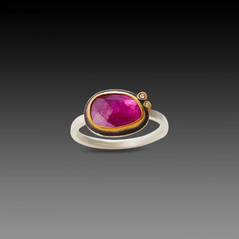 vintage ruby ring -Organic Rose Cut Ruby Ring with Diamonds