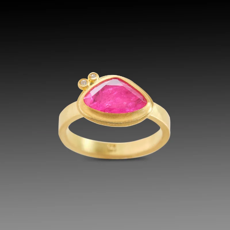 promise ring for girlfriend -Organic Ruby Ring with Diamonds