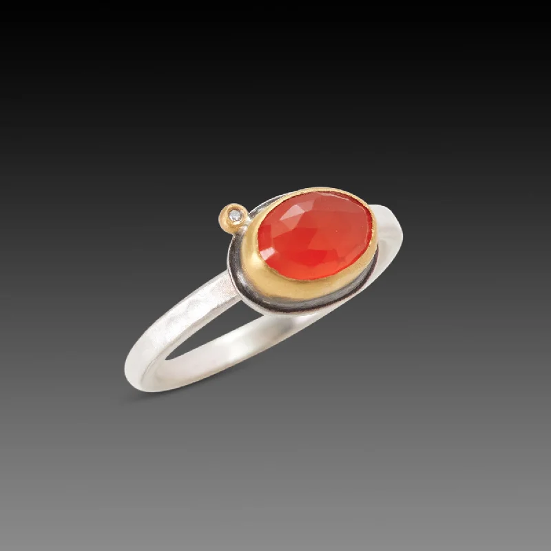 engraved couple matching rings -Oval Carnelian Ring