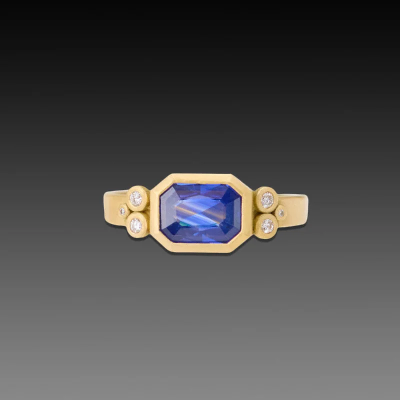 custom name ring -Deep Blue Sapphire Ring with Diamonds