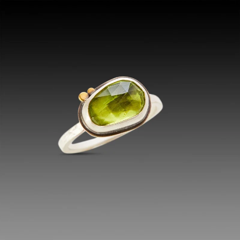 sterling silver eternity ring -Peridot Ring with 22k Dots