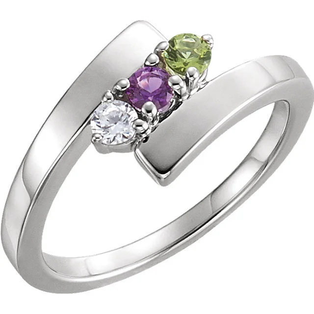 polished silver band ring -ByPass Mother's Family 2.7mm Round Stone Birthstone Ring