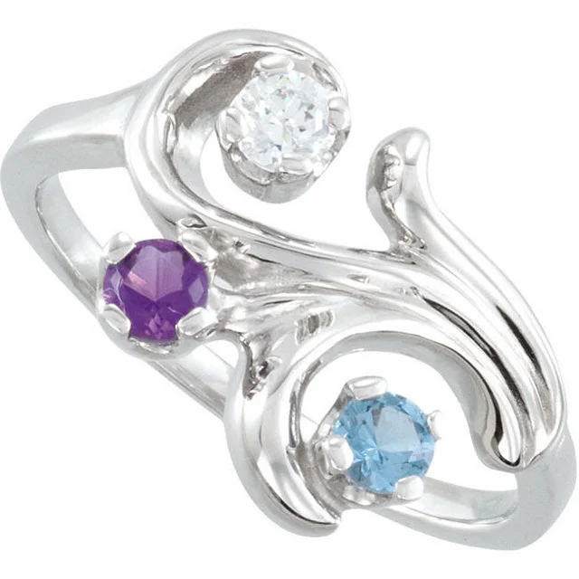 modern geometric ring -Fleur Swirl Design Mother's Family Birthstone Ring