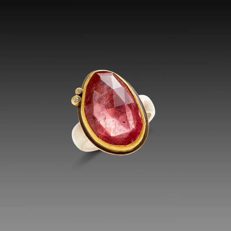 pearl and diamond ring -Organic Pink Tourmaline Ring with Diamond Dots