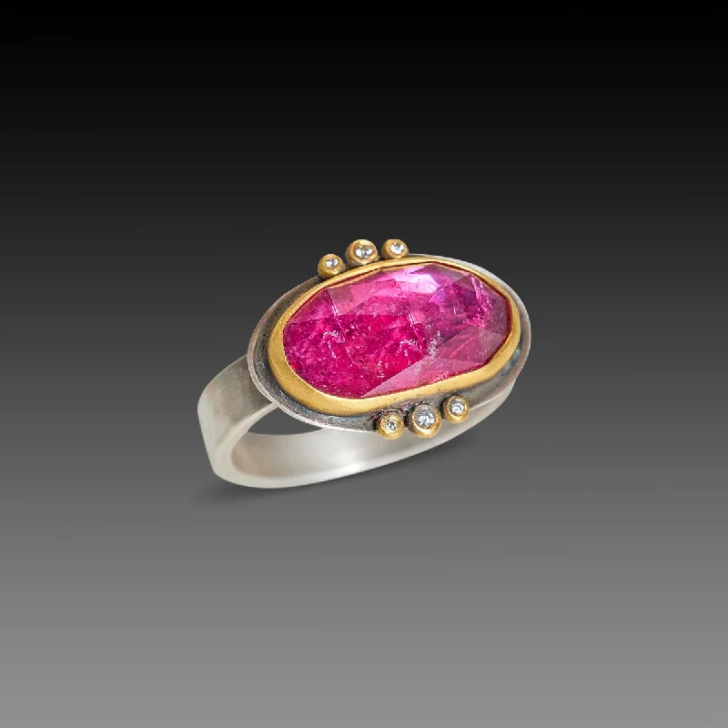 gemstone eternity ring -Pink Tourmaline Ring with Diamond Trios