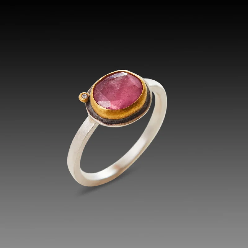 dainty rose gold ring -Pink Tourmaline Ring with Diamond