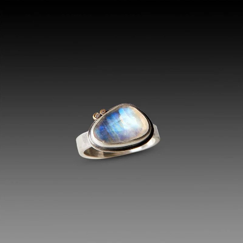 adjustable crystal quartz ring -Rainbow Moonstone Ring with Diamonds