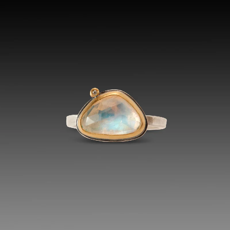 custom moonstone ring -Rainbow Moonstone Ring with Diamond