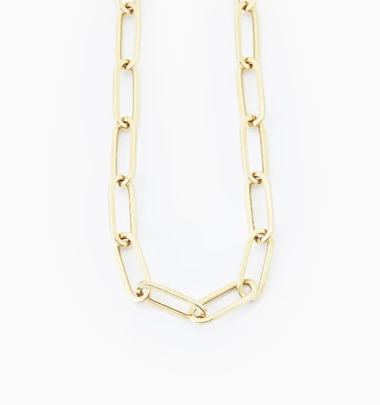 sapphire pendant necklace -Rectangle Link Chain In 14K Solid Gold