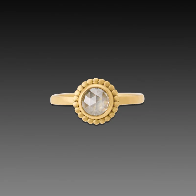 boho style ring for women -Champagne Diamond Ring with Gold Dot Halo