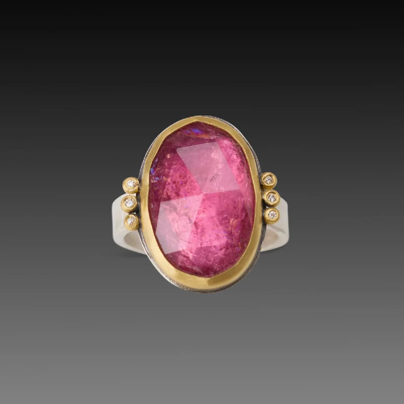 twisted band wedding ring -Pink Tourmaline Ring with Diamond Trios