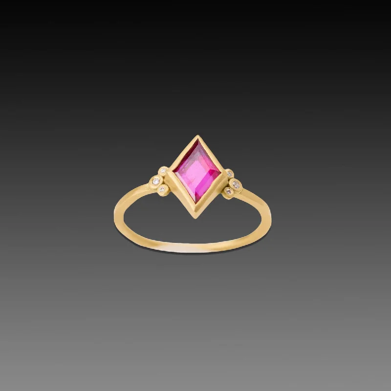 vintage style cocktail ring -Ruby Ring with Diamond Trios