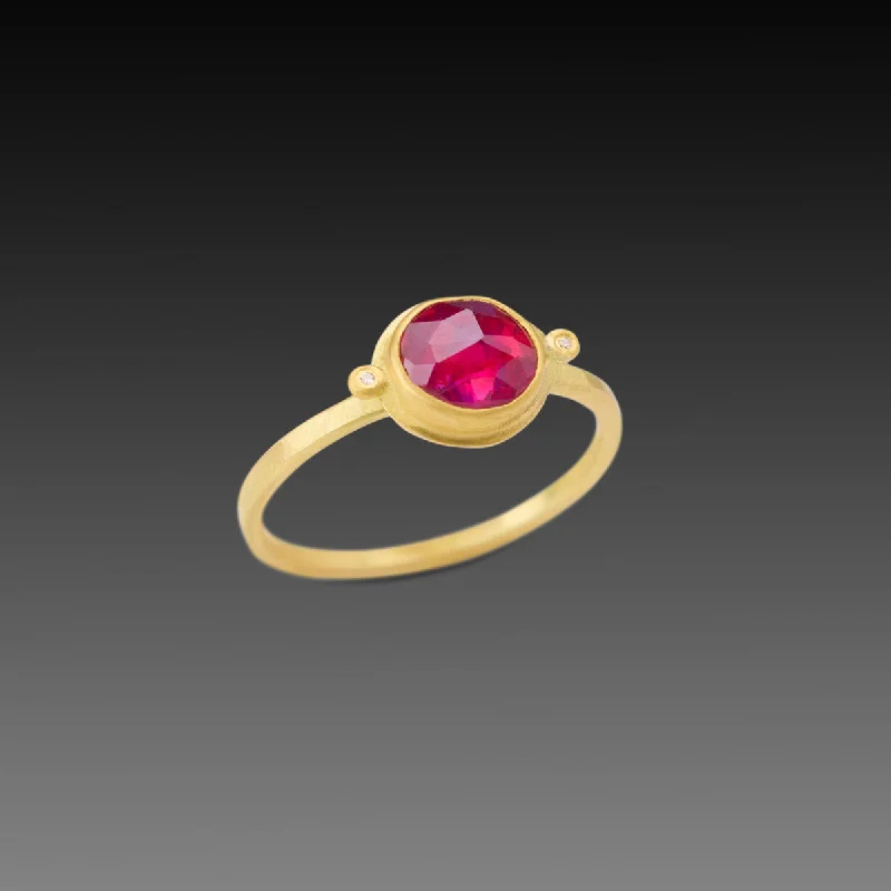 gold plated ring with gemstones -Ruby Ring with Diamonds