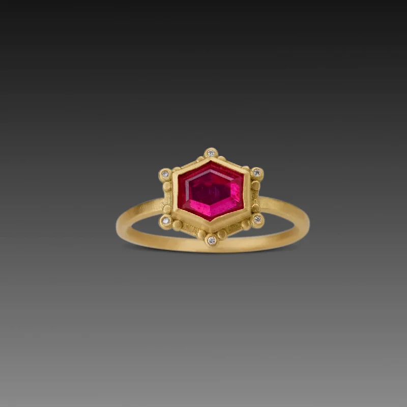 silver and gold stacking rings -Ruby Ring with Diamonds