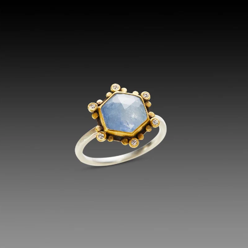 silver moonstone ring -Sapphire Star Ring