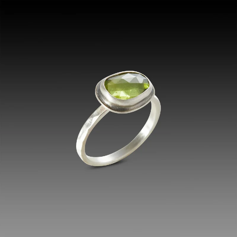 custom engraved couple’s ring -Rose Cut Peridot Ring