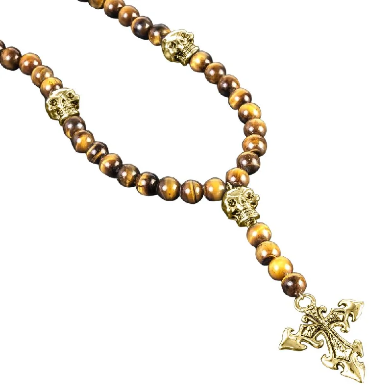 diamond eternity necklace -Skull Tiger Eye Rosary