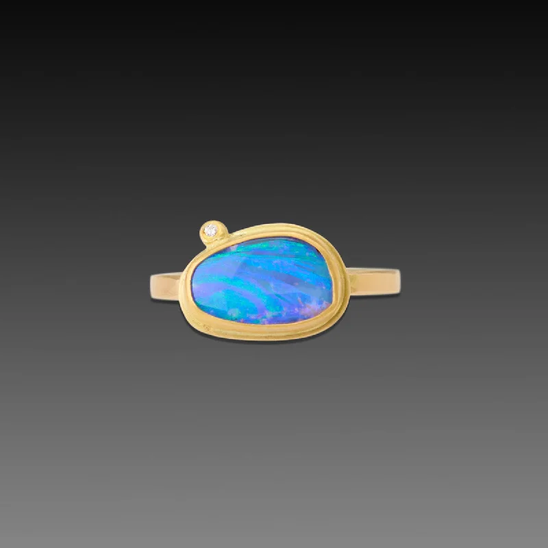 dainty rose gold ring -Australian Boulder Opal Ring