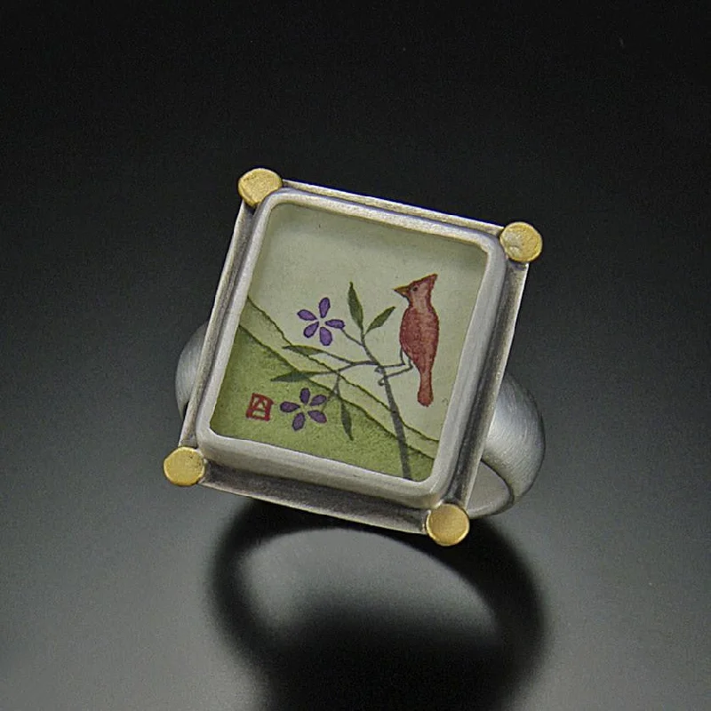 gold plated ring with gemstones -Small Rectangle Cardinal Ring