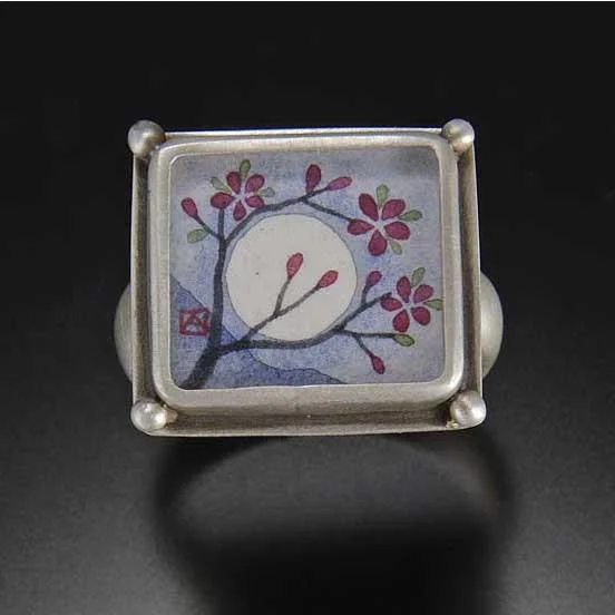 silver heart ring for women -Small Square Plum Blossom Ring