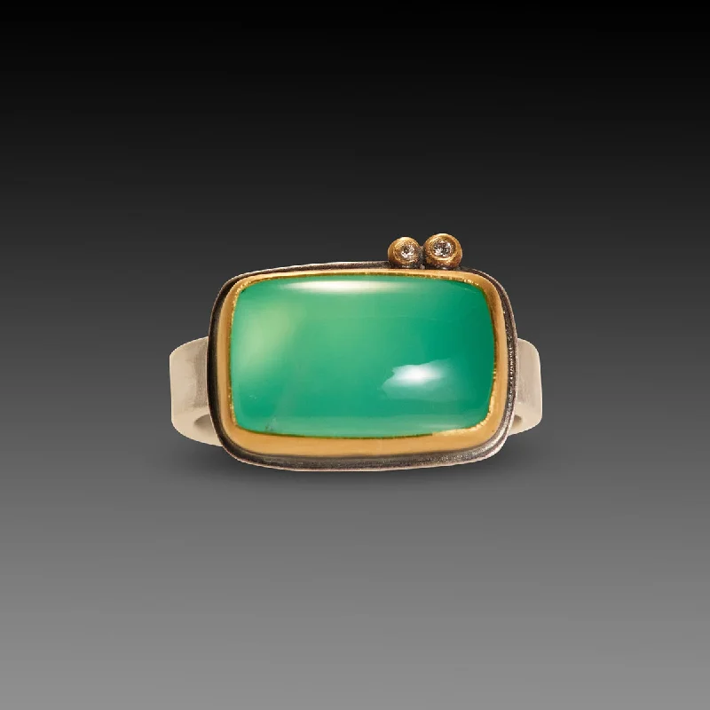 engraved family ring -Smooth Chrysoprase Ring with Diamond