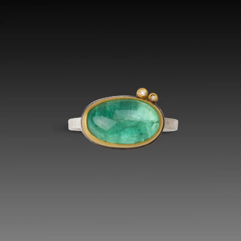 moonstone silver ring -Smooth Green Tourmaline Ring with Diamonds