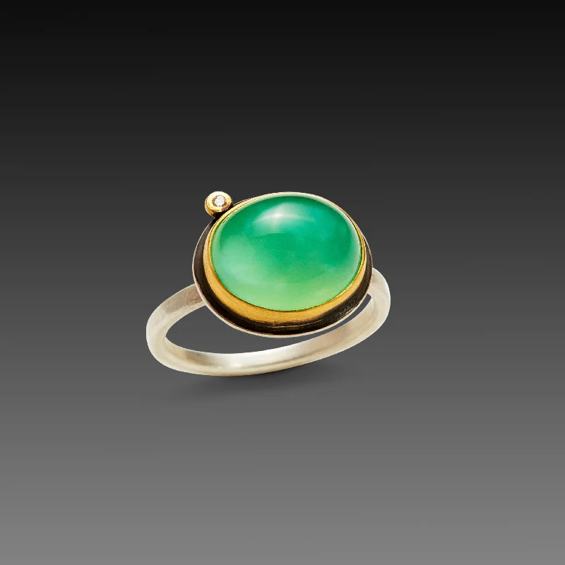 vintage ruby ring -Smooth Oval Chrysoprase Ring with Diamond