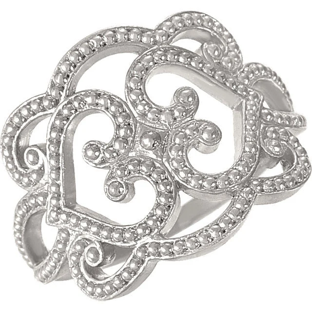 three-row diamond ring -Granulated Filigree Design Ring