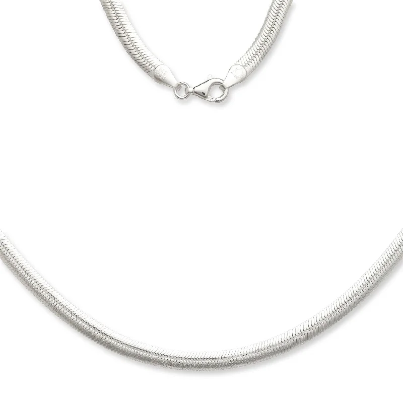 statement choker necklace -Sterling Silver Italian 5mm Magic Flex Oval Herringbone Chain Necklace - White