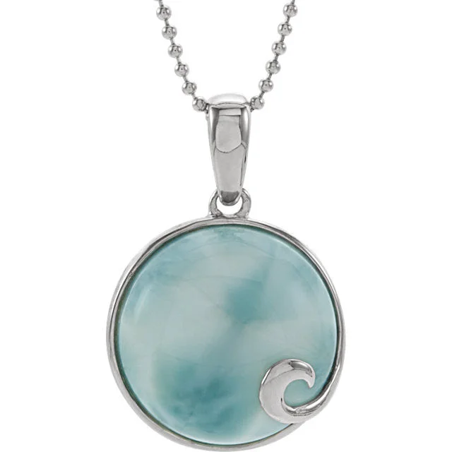 chunky chain necklace for men -Sterling Silver Round Larimar Cabochon Wave 18" Necklace