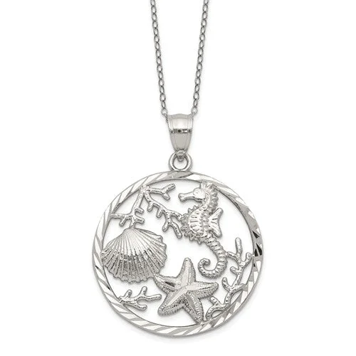 custom photo pendant necklace -Sterling Silver Seahorse, Starfish And Shell Pendant Necklace