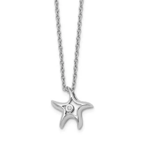 black onyx pendant necklace -Sterling Silver White Ice Diamond Starfish Slide Pendant Necklace