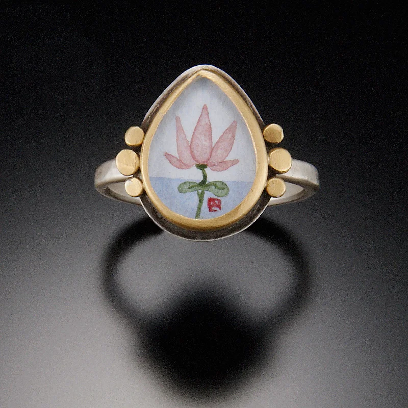 engraved family ring -Teardrop Lotus Ring