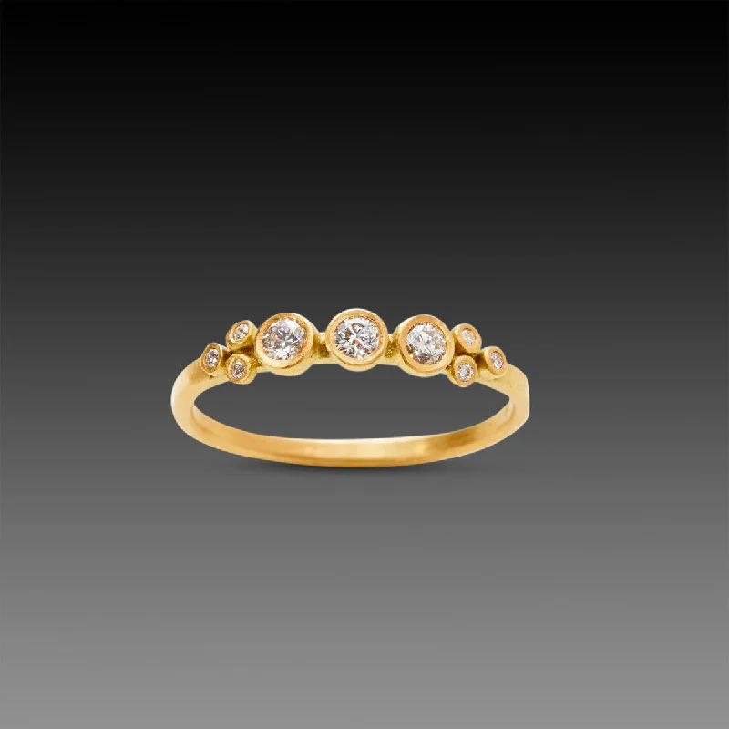 minimalist stackable rings -Three Diamond Dot Ring with Diamond Trios