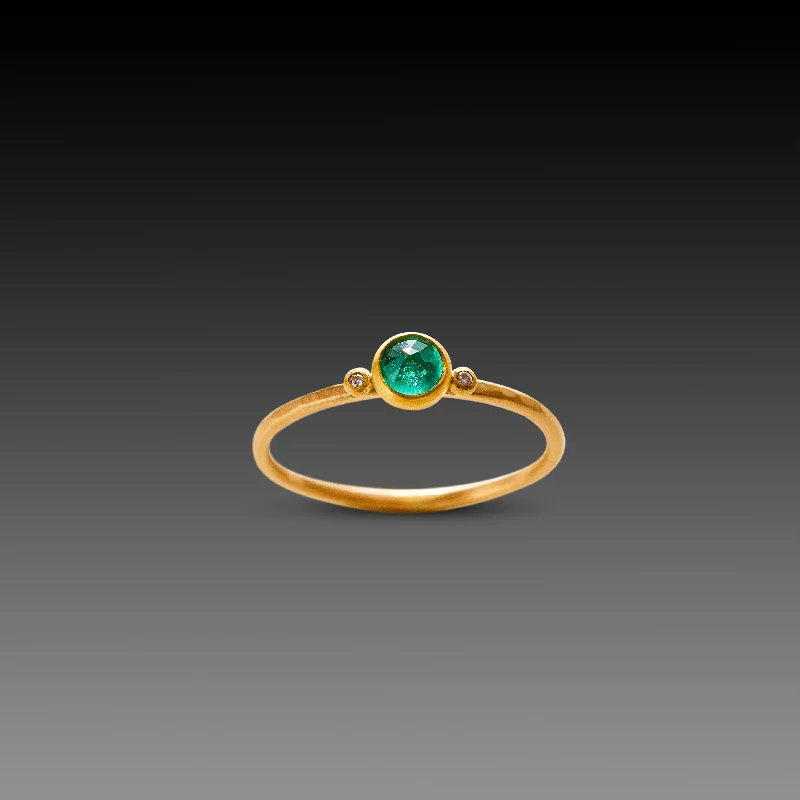 cubic zirconia wedding ring -Tiny Emerald Ring with Two Diamond Dots