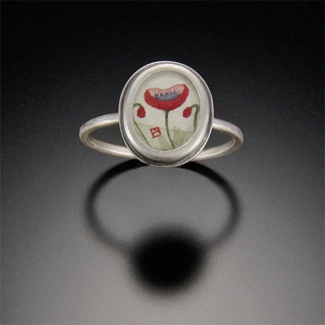 vintage style cocktail ring -Tiny Oval Poppy Ring