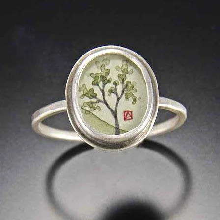 cubic zirconia wedding ring -Tiny Oval Spring Maple Ring