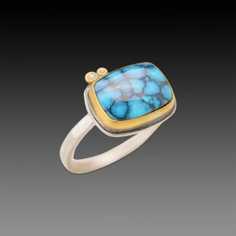 modern geometric ring -Turquoise Ring with Diamonds